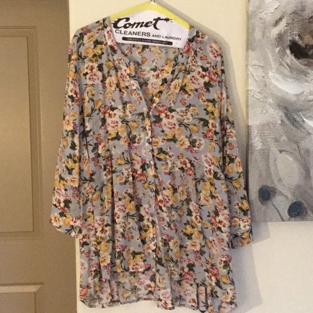 Blue Floral Babydoll Style Blouse